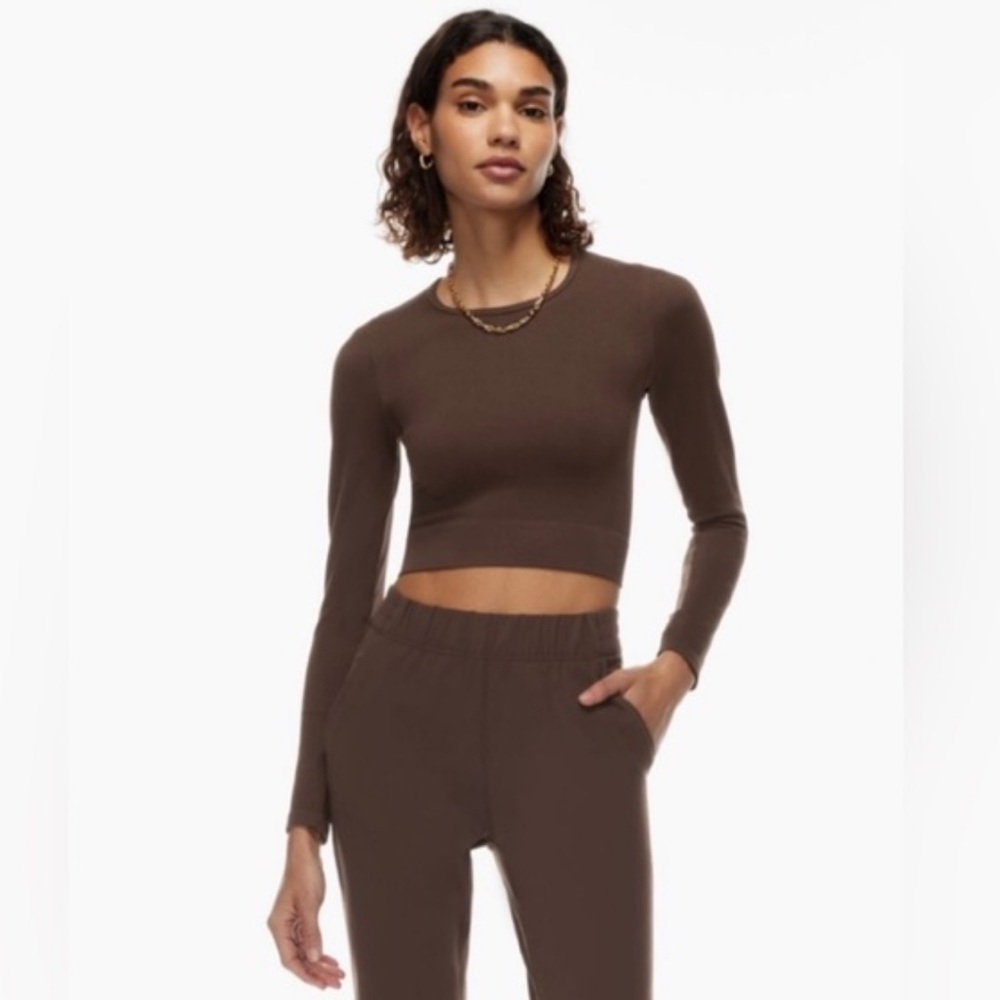 Babaton Brown Long Sleeve Crop Top
